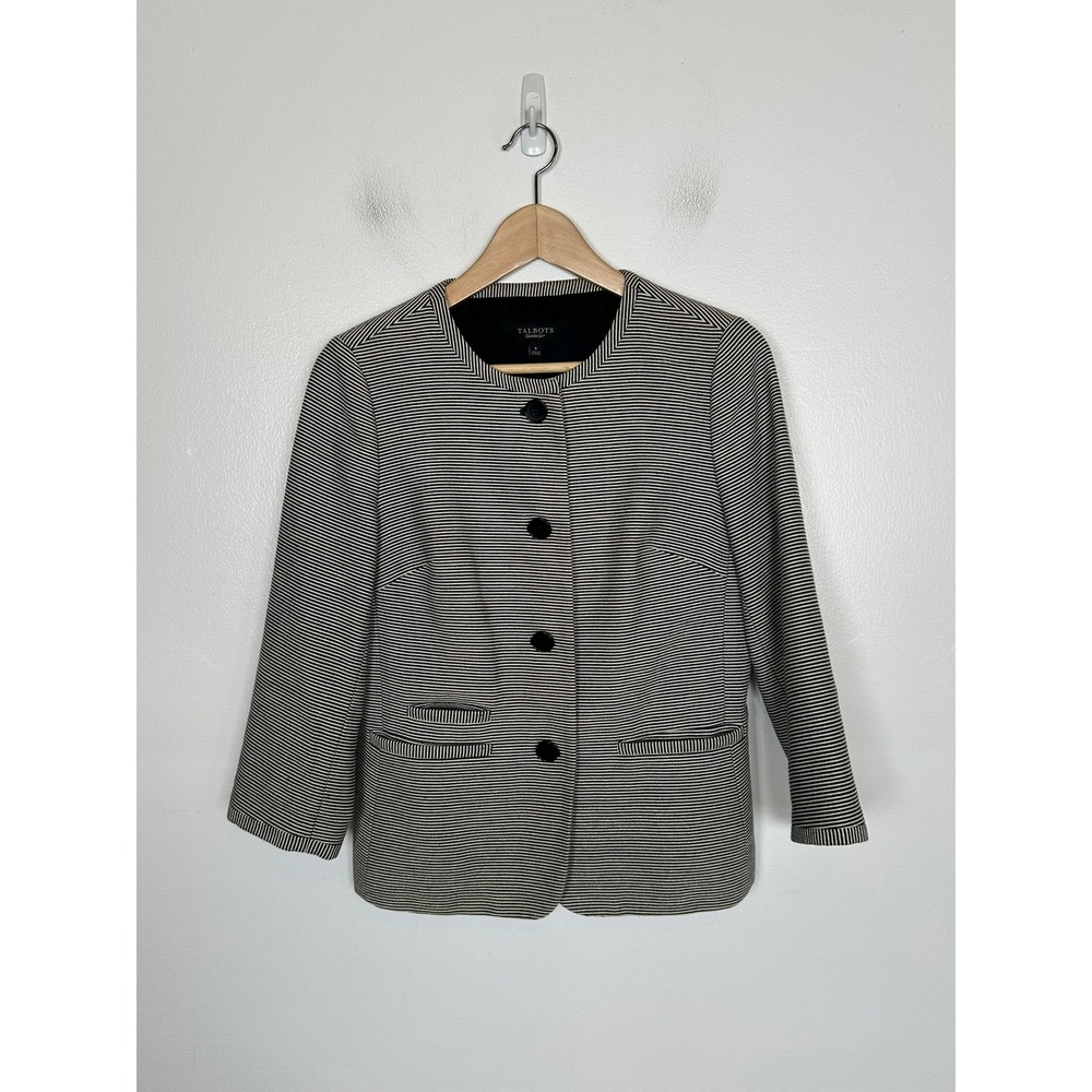 Talbots Navy Nautical Collarless Blazer Button Front Jacket Size 6 Office Career